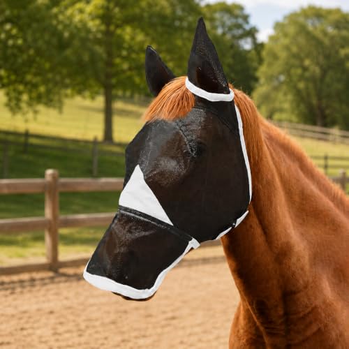 Hilltown Horse Fly Mask with Ears and Nose Cover - Full, Grey - color: Dark Grey, size: FULL