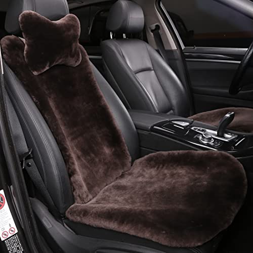 OGLAND Fuzzy Sheepskin Car Seat Cover for Soft Fur Genuine Wool Cushion - color: Teak