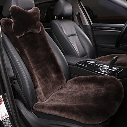 OGLAND Fuzzy Sheepskin Car Seat Cover for Soft Fur Genuine Wool Cushion - color: Teak