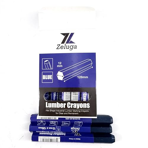 Zeluga 4.7in. x 0.47in. Hex Shape Industrial Lumber Marking Crayons for Clear and Permanent Markings, Blue 12 Pack - color: Blue, size: 1 Count (Pack of 12)