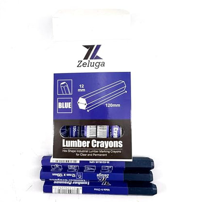 Zeluga 4.7in. x 0.47in. Hex Shape Industrial Lumber Marking Crayons for Clear and Permanent Markings, Blue 12 Pack - color: Blue, size: 1 Count (Pack of 12)
