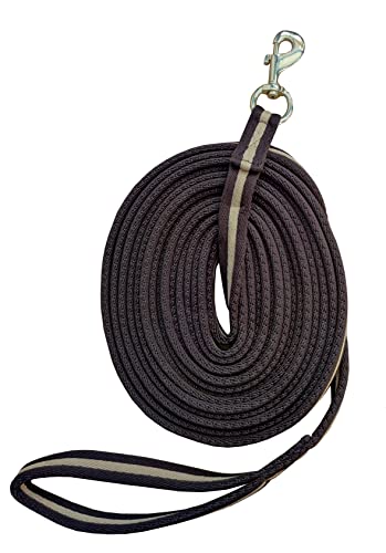 Soft Padded Lunge Line Rein Lead for Horses 27ft Looped Handle Swivel Clip (Brown/Beige) - color: Brown/Beige