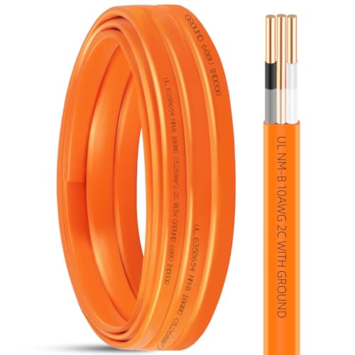 XMK NM-B 10/2 Wire with Ground,10 Gauge Wire Solid Copper Electrical Wires - size: 15ft, style: 10 AWG-2 Conductor w/ Ground