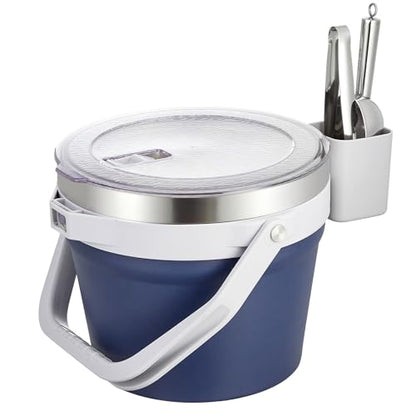 COKTIK 7L Vacuum Insulated Ice Bucket with Lid and Scoop& Tongs，Large capacity Stainless Steel Beverage Bucket for Cocktail, Champagne, Wine, Beer，Large Parties（Dark Blue Suit） - color: Dark Blue Suit