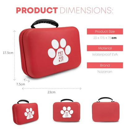 Nazarian Risen Red Portable Waterproof EVA Emergency Dog Cat Pet First Aid Kit Bag - Compact Travel Pet Medical Bag for Hiking, Camping, Hunting, Sports - Travel Kit for Dogs & Cats
