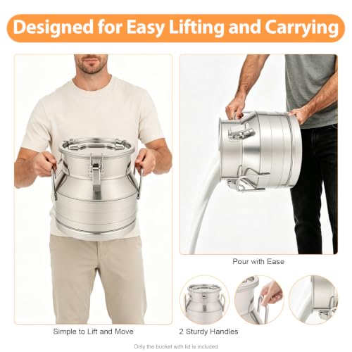 12L/ 3.17 Gallon Seamless Stainless Steel Milk Can with Lid - size: 12L