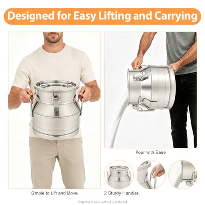 12L/ 3.17 Gallon Seamless Stainless Steel Milk Can with Lid - size: 12L