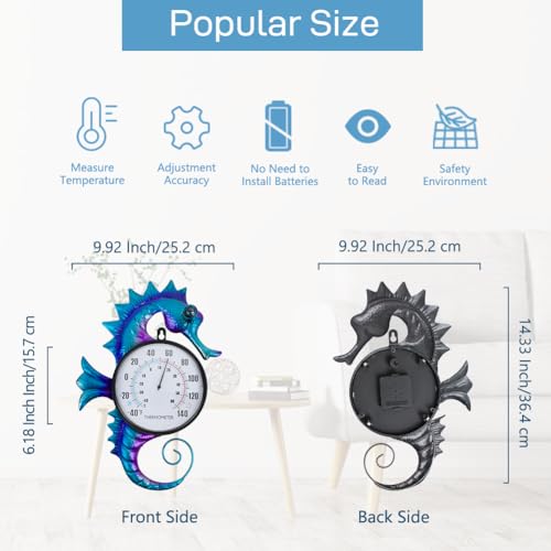 14" Seahorse Outdoor Thermometer No Need Battery - color: Blue Seahorse
