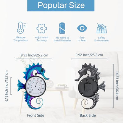 14" Seahorse Outdoor Thermometer No Need Battery - color: Blue Seahorse