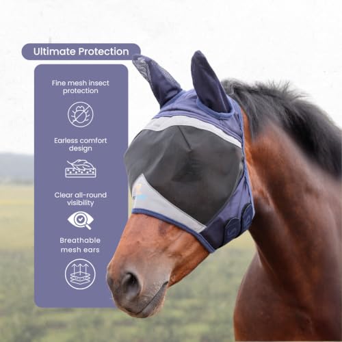 Shires FlyGuard Pro Fine Mesh Fly Mask with UV Protection Navy/Extra Extra Full/Ears - color: Navy, size: Extra Extra Full