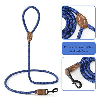 Mile High Life Dog Leash with Genuine Leather-Wrapped Ends, 4/5/6FT - color: Blue, size: 72 Inch-1/2"
