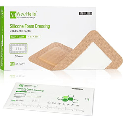 NeuHeils Silicone Foam Dressing with Border 4''x8'' 5 Pks - size: 4''x8'' (Pack of 5)