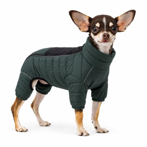 ArmyGreen Dog Jumper, Windproof, Reflective - Dirigible Winter Jacket for S, M, L - Zip, Adjustable Sizes - color: Armygreen, size: S (10.5inch Back)