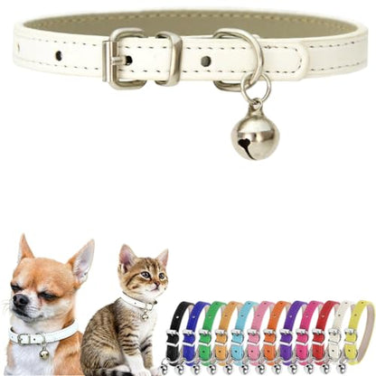 Puppy Collars, PU Leather Male Kitten Cat Collar with Bells White, XXS - color: White, size: XXS (5-8 inches)