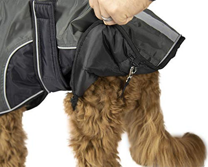 Derby Originals Urban Pet 420D Water Resistant Reflective Winter Dog Parka with Neck Cover & Harness Compatible Opening 220g Heavy Weight - color: Charcoal/Black, size: Medium