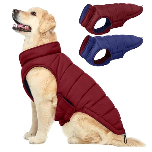 QBLEEV Reversible Dog Jacket, Windproof Dog Coat, Lightweight Puffer Vest - color: Date-Red, size: XX-Large