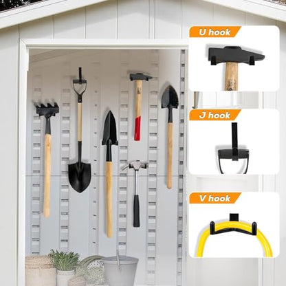 9 Pack Storage Shed Hooks Compatible with Suncast/Craftsman- J U V Shape | Heavy Duty ABS Plastic Wall Mount Storage Accessories for Garden Tools, Ladders & Gear Fits 0.55" Threaded
