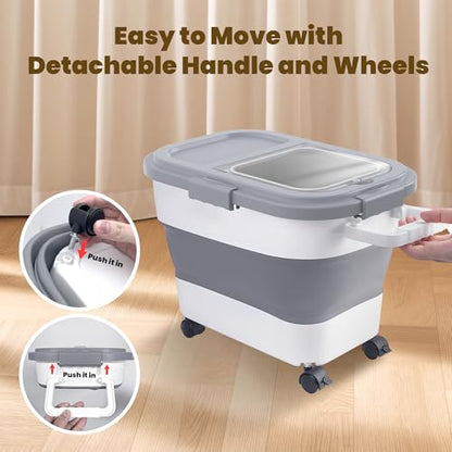 HOYTAMDA 20-30Lbs Rice Container,Collapsible Food Storage Container Wheels - color: Grey/20-30lbs