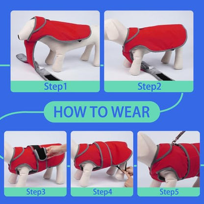 MIGOHI Reflective Waterproof Dog Coat, Medium, Red, Fleece Lined, Stormguard - color: Red, size: Medium