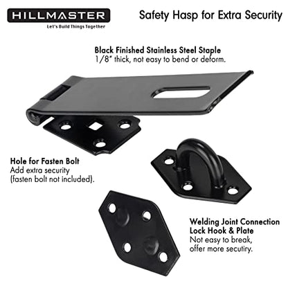 HILLMASTER Heavy Duty Door Hasp Latch 7-3/4" Extra Thick Steel Safety Gate Door Lock Padlock Clasp Hasp Lock Latch for Fence Gate Barn Door Shed Closet Cabinet, Black Finish (Pack of 2) - size: Straight (Pack of 2)