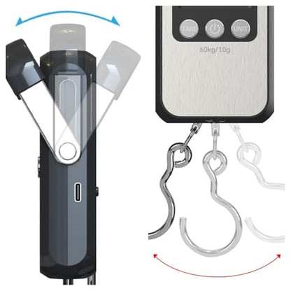 Klau Portable Rechargeable Luggage Hanging Scale,60 kg/120 lb, Black | Heavy Duty, Wide Handle, For Home Farm Hunting Outdoor