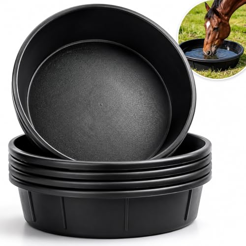 5 Pack Rubber Feed Pans, 3 Gallon Horse Feed Buckets for Livestock