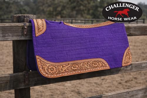 CHALLENGER 32x30 Horse Saddle PAD Western Contoured Wool Felt Moisture Wicking Brown 39209 - color: Purple, size: 32" Spine x 15" Drop