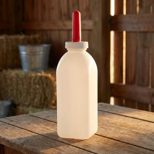 NUOBESTY 4 Pack 2L Livestock Milk Feeding Bottles with Extra Replacement Rubber Nipples, 67.6oz Large Goat Lamb Calf Bottle with Handle, Farm Animal Milk Feeder for Puppy Sheep Cattle
