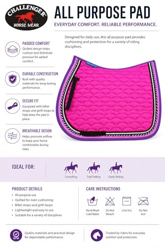Horse Quilted ENGLISH SADDLE PAD Trail Dressage 72Dressage - color: Magenta/Purple