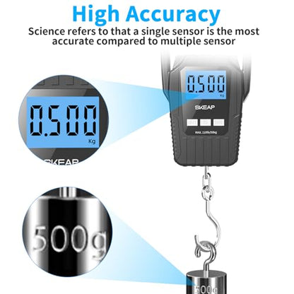 Digital Fish Scale Hanging Scale Fishing Scale, SKEAP 110lb/50kg Luggage Scale,Fish Weighing Scale, Upgrade Large Handle & Backlit LCD Display, Black,Fishing Gifts for Men,Black - color: Black