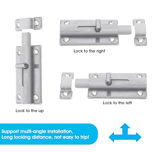 2 Pieces Bathroom Stall Door Latch 4 inch Door Bolts with Screw Stainless Steel Latch Sliding Door Lock Mounted Slide Bolt Silver Sliding Lock Bolt Bathroom Stall Hardware for Internal Doors