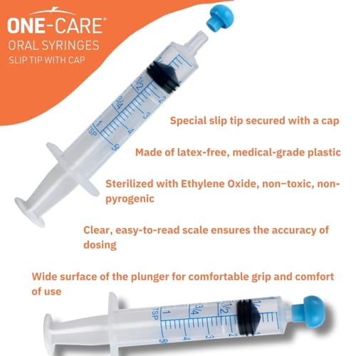 ONE-CARE Oral Syringe, 5 mL, Slip Tip, with Cap, 100 Count - size: 5ml
