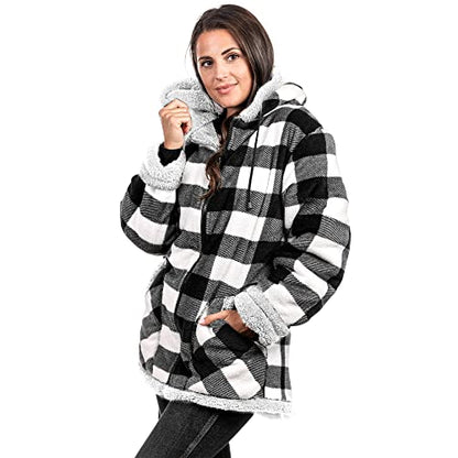 TrailCrest Women's Plush Sherpa Lined Hooded Plaid Zip-Up Jacket - color: White Plaid, size: Large