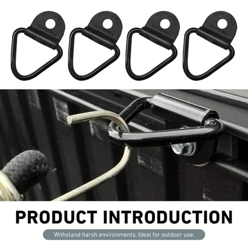 4 PCS Truck Bed Tie Down Anchor, Heavy Duty Bolt On D Rings, Metal Trailer Cargo Tie Down, Suitable for Trailers Vans SUVs and Pickups (Black)