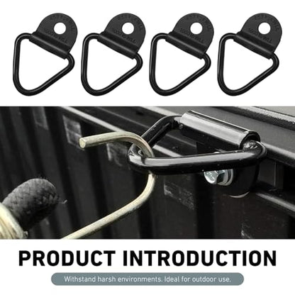 4 PCS Truck Bed Tie Down Anchor, Heavy Duty Bolt On D Rings, Metal Trailer Cargo Tie Down, Suitable for Trailers Vans SUVs and Pickups (Black)