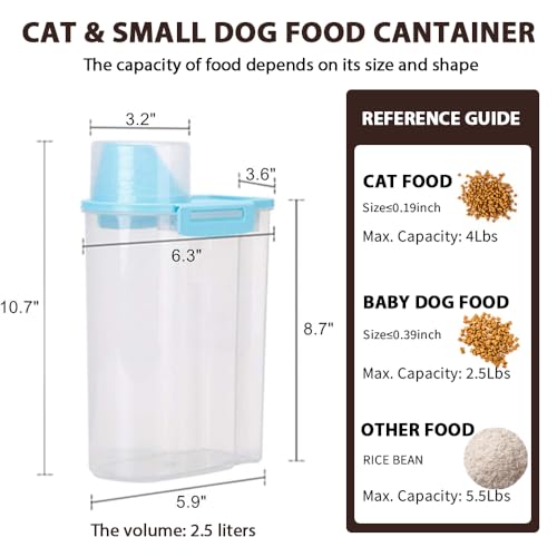 Pet Food Storage Container with Graduated Cup and Seal Buckles Food Dispenser for Dogs Cats (Blue) - color: Blue