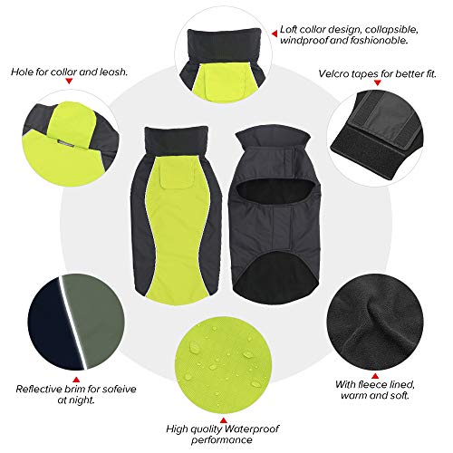 Vizpet Dog Raincoat Waterproof Coats,Dog Jacket High Visibility Warm Vest Dog Clothes for Small Medium Large Dogs(Green-L) - size: Green-L