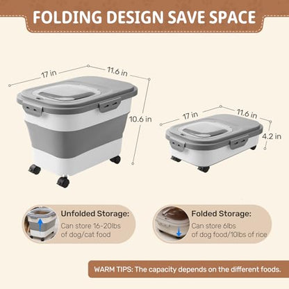 SEWIU Dog Food Storage Container Up to 2pack*20LB,Collapsible Dog Food Container with Travel Silicone Bowl and Scoop for Dog/Cat/Bird Food/Cat litter,Keep Dry Food Fresh,Easy to Move. - color: 2-20LB-gray