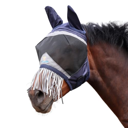 Shires FlyGuard Pro Fine Mesh Fly Mask with UV Protection Navy/Extra Small Pony/Ears and Nose Fringe - color: Navy, size: Extra Small Pony