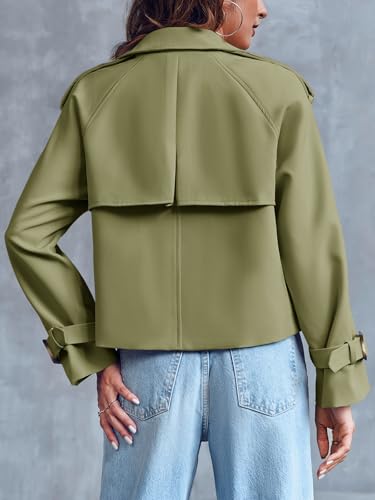 Saodimallsu Women Crop Double Breasted Trench Coat Short Cropped Jacket - color: Army Green, size: Small