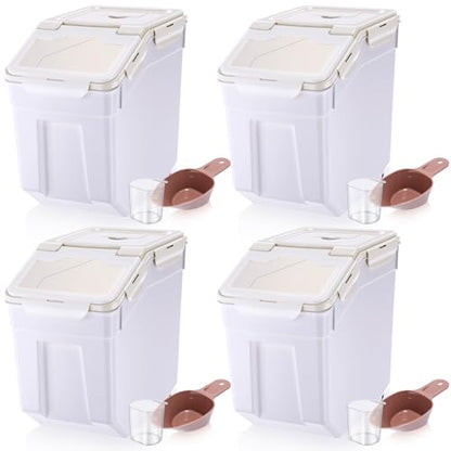 Sunnyray 4 Pcs 55 Lbs Beige Rice Flour Storage Bins with Wheels - color: Beige, size: 55 lbs