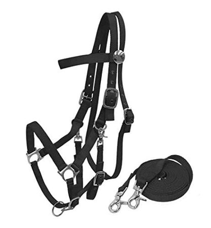 Nylon Combination Halter Bridle w/Reins - color: Black