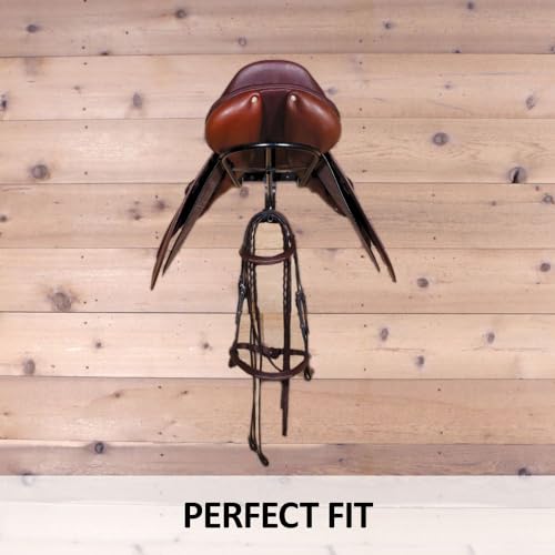 EASY-UP Black English & Western Saddle Rack | Organize Tack Room | Sleek and Durable | PVC Coated Steel | Mounts Easily | Includes Hook to Hold a Bridle, Helmet or Other Items