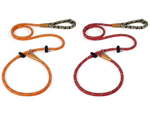 lynxking Dog Leash 3/8in x 6ft Slip Lead Reflective red and Orange, 2 Pack