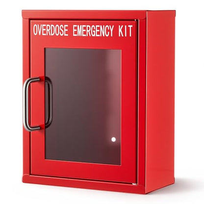 Zonon 1 Pcs Naloxone Overdose Emergency Kit Cabinet Wall Mountable in Case of Emergency Non-Locking Box Opioid Overdose with Acrylic Window 7 1/4 x 9 1/8 x 3 5/8 Inches Medication Not Included (Red)