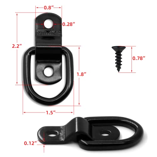 12 PCS D Ring Tie Down Anchors 1/4" Heavy Duty, Black | 2400 lbs for Trailer Truck Bed Cargo Bracket Enclosed Points Pickup Camper Tie Down Straps - size: Black 12PCS