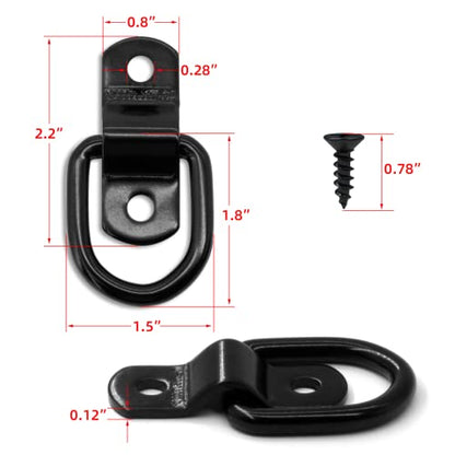 12 PCS D Ring Tie Down Anchors 1/4" Heavy Duty, Black | 2400 lbs for Trailer Truck Bed Cargo Bracket Enclosed Points Pickup Camper Tie Down Straps - size: Black 12PCS
