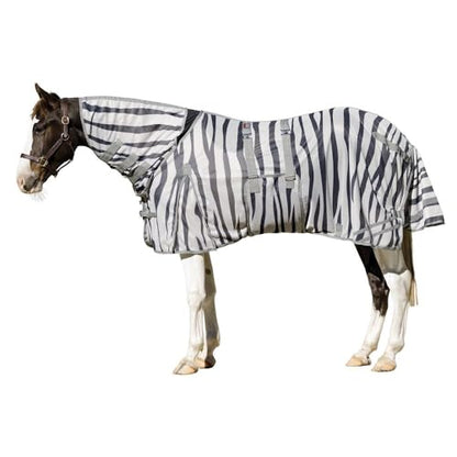 Schneiders Soft Interlock Mesh II Zebra Horse Fly Sheets | Striking Zebra Pattern for Fly Deterrence & Superior UV Protection - size: Horse Size 76, style: Attached Neck Euro Bellyband