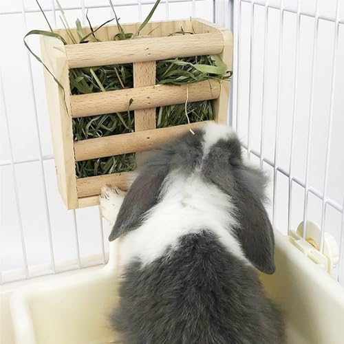 Bunny Hay Rack Guinea Pig Hay Feeder Chinchilla Hay Holder Rabbit Food Dispenser Natural Wooden Hamster Rabbit Cage Accessories (Pack of 2) - size: 5.9"x1.9"x3.2" (Pack of 2)