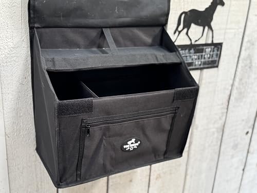 Stall Front Organizer Bag, Black, Multi-Compartment Storage, Horse Grooming Supply Holder with Top Loading Design
